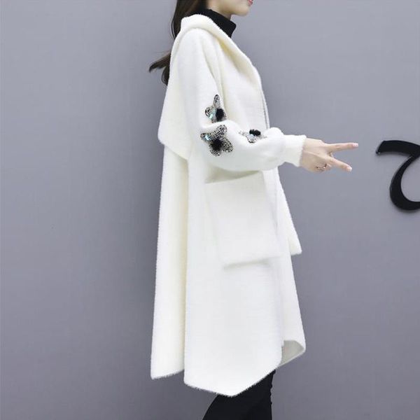 women's wool & blends 2021 spring and autumn ladies outer wear mid-length mink-like coat cardigan sweater, Black
women's wool & blends 2021 spring and autumn ladies outer wear mid-length mink-like coat cardigan sweater, Black