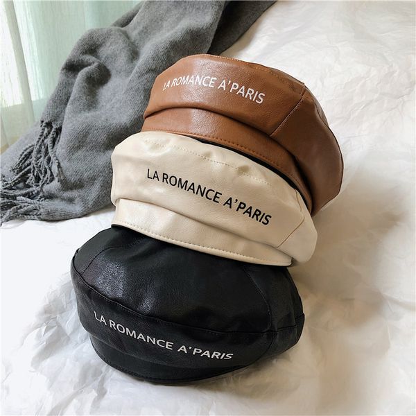 hat girl autumn and winter designer fashion versatile pu leather letter embroidered beret street painter, Yellow
hat girl autumn and winter designer fashion versatile pu leather letter embroidered beret street painter, Yellow