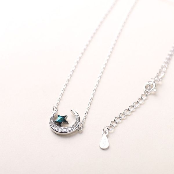 s925 sterling silver plated hollowed out blue zircon star moon clavicle chain forest fresh women's style, Black
s925 sterling silver plated hollowed out blue zircon star moon clavicle chain forest fresh women's style, Black
