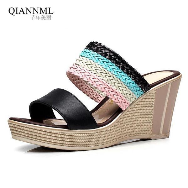 fashion mix color knit woven women's wedges sliders summer 2021 high heels platform slippers women office shoes 41 42, Black
fashion mix color knit woven women's wedges sliders summer 2021 high heels platform slippers women office shoes 41 42, Black