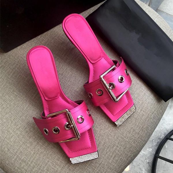 luxury fashion silk slippers for women mental buckle high heels square toe gladiator sandals summer slipper zapatillas de mujer, Black
luxury fashion silk slippers for women mental buckle high heels square toe gladiator sandals summer slipper zapatillas de mujer, Black