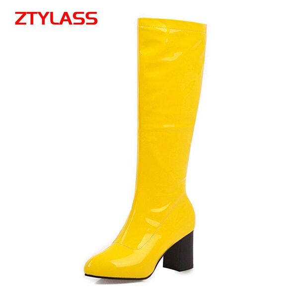 autumn women boots fashion patent leather square high heel knee winter zipper long shoes, Black
autumn women boots fashion patent leather square high heel knee winter zipper long shoes, Black