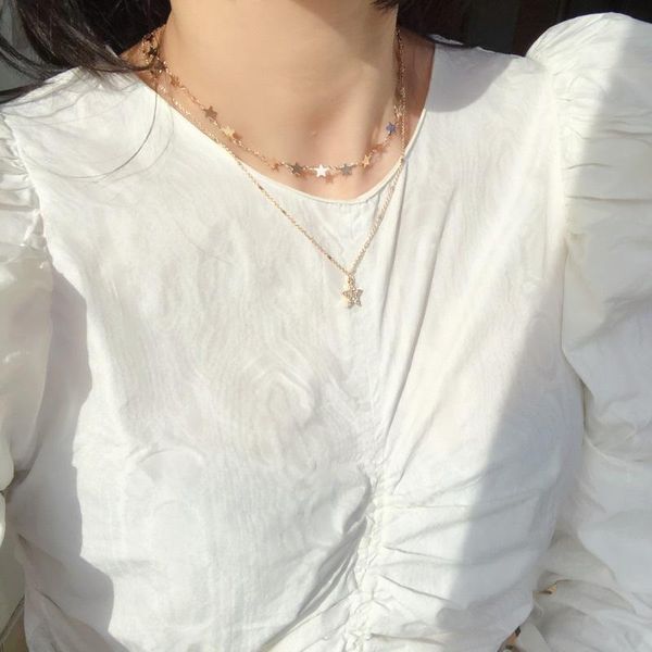pendant necklaces korean fashion double layer clavicle chain female 2021 five-pointed star sweet necklace, Silver
pendant necklaces korean fashion double layer clavicle chain female 2021 five-pointed star sweet necklace, Silver