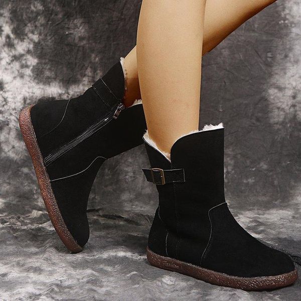 boots round toe platform suede low heel side zipper artificial velboa solid color snow women's shoes, Black
boots round toe platform suede low heel side zipper artificial velboa solid color snow women's shoes, Black