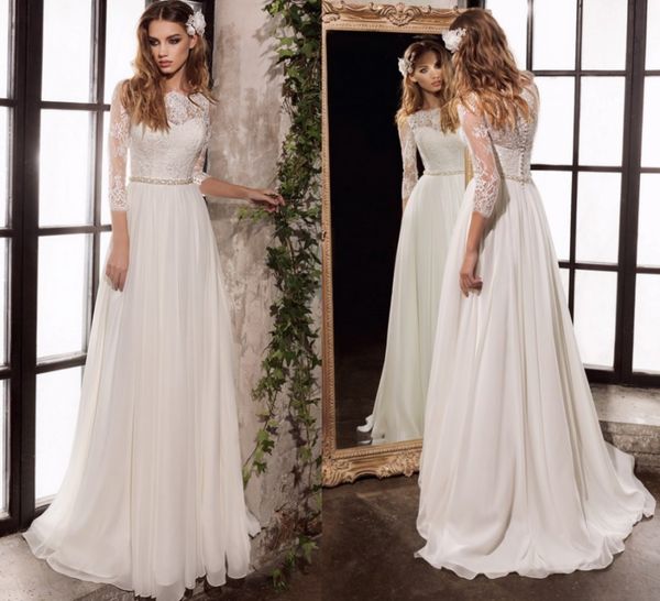 elegant wedding dresses 2021 three quarter sleeves bridal gowns with beading sashes lace chiffon vestido de noiva, White
elegant wedding dresses 2021 three quarter sleeves bridal gowns with beading sashes lace chiffon vestido de noiva, White
