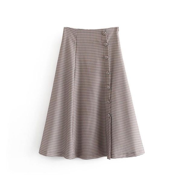 skirts button decoration houndstooth a-line skirt saia mori girl, Black