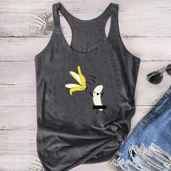 womens tank casual banana printed funny tanks summer for women sleeveless slim short ladies vest, White
womens tank casual banana printed funny tanks summer for women sleeveless slim short ladies vest, White