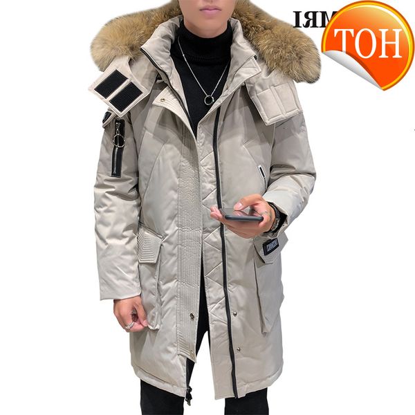 men's down jacket winter big fur collar korean mid-length casual hooded thick warm white duck down, Black
men's down jacket winter big fur collar korean mid-length casual hooded thick warm white duck down, Black