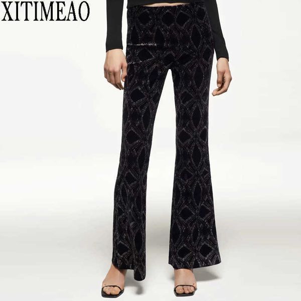 za retro printing long trousers lady streetwear velvet wide leg pants casual women loose floor length xitimeao 210604, Black;white
za retro printing long trousers lady streetwear velvet wide leg pants casual women loose floor length xitimeao 210604, Black;white