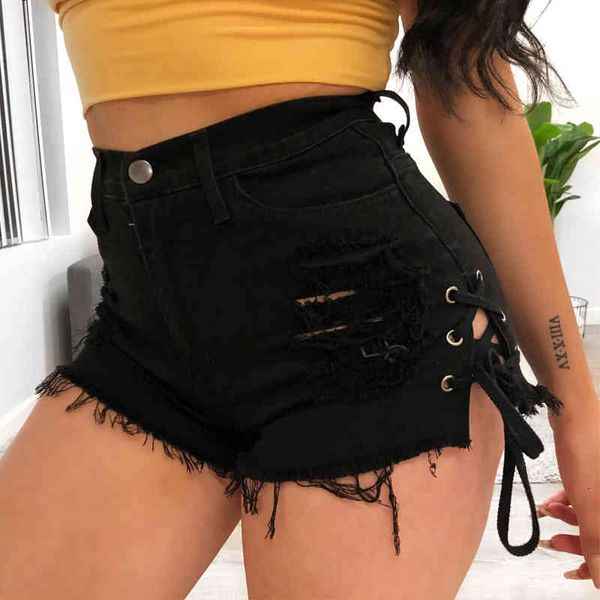 shorts summer waist women tassel bandage jeans side cross lace up high street denim punk shorts, White;black
shorts summer waist women tassel bandage jeans side cross lace up high street denim punk shorts, White;black
