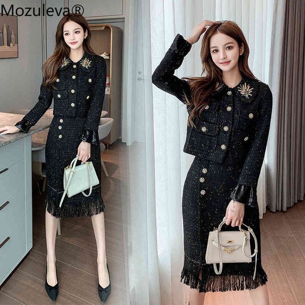 short mozuleva embroidered woven pocket fabric fashion two sets for women winter black autumn colour vintage suit, White;black
short mozuleva embroidered woven pocket fabric fashion two sets for women winter black autumn colour vintage suit, White;black