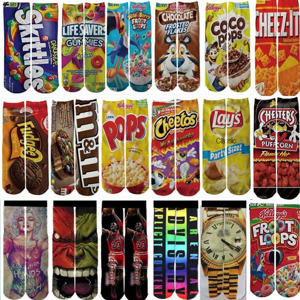 

3d cartoon snacks socks kids -hip hop printed cheerleader sports multicolors basketball stocking anime funny food pizza chips candy sock 30-, Black