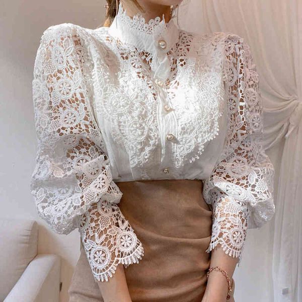 hollow out flower lace patchwork shirt femme blusas all-match women blouse chic button white petal sleeve stand collar 631f 210420
hollow out flower lace patchwork shirt femme blusas all-match women blouse chic button white petal sleeve stand collar 631f 210420