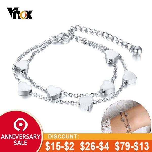 cuff vnox adjustable length heart charms bracelets for women double layered stainless steel chain bracelet elegant lady party jewelry, White
cuff vnox adjustable length heart charms bracelets for women double layered stainless steel chain bracelet elegant lady party jewelry, White