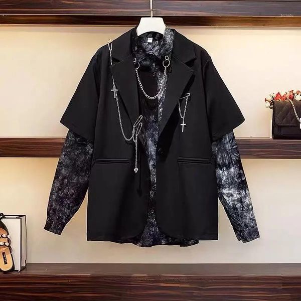 women's suits & blazers long-sleeved shirt temperament drape short-sleeved suit jacket with chain two-piece female vest women streetwea, White;black 
women's suits & blazers long-sleeved shirt temperament drape short-sleeved suit jacket with chain two-piece female vest women streetwea, White;black