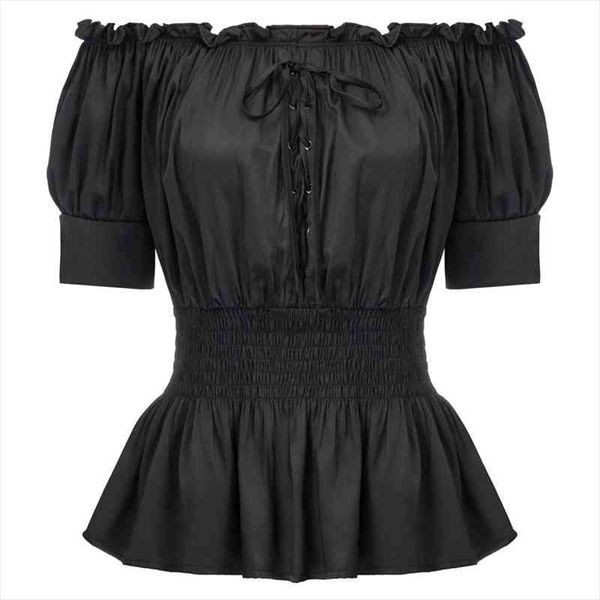 women lolita blouse medieval 1 2 sleeve off shoulder straight neck smocked waist shirt summer club party steampunk shirts, White
women lolita blouse medieval 1 2 sleeve off shoulder straight neck smocked waist shirt summer club party steampunk shirts, White