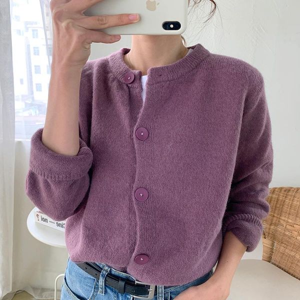 women's knits & tees purple knitted sweater cardigan women 2021 spring autumn round neck jacket outwear oversized female s-2xl, White
women's knits & tees purple knitted sweater cardigan women 2021 spring autumn round neck jacket outwear oversized female s-2xl, White