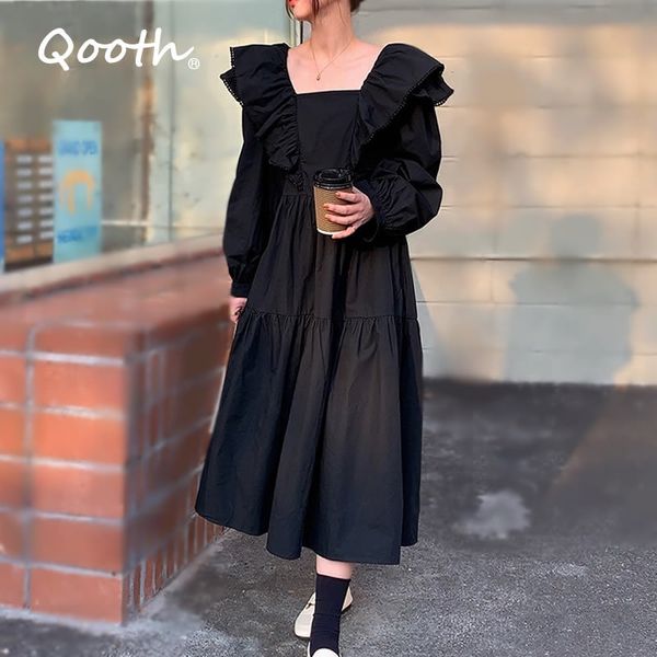 qooth korean style dress early spring retro square collar pleated ruffled sleeves loose long waist slimming long sleeve qt517 210518, Black;gray
qooth korean style dress early spring retro square collar pleated ruffled sleeves loose long waist slimming long sleeve qt517 210518, Black;gray