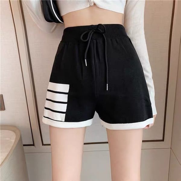 tb beach sports shorts women's summer loose high waist legs long show thin four bar casual pants, Black;white
tb beach sports shorts women's summer loose high waist legs long show thin four bar casual pants, Black;white