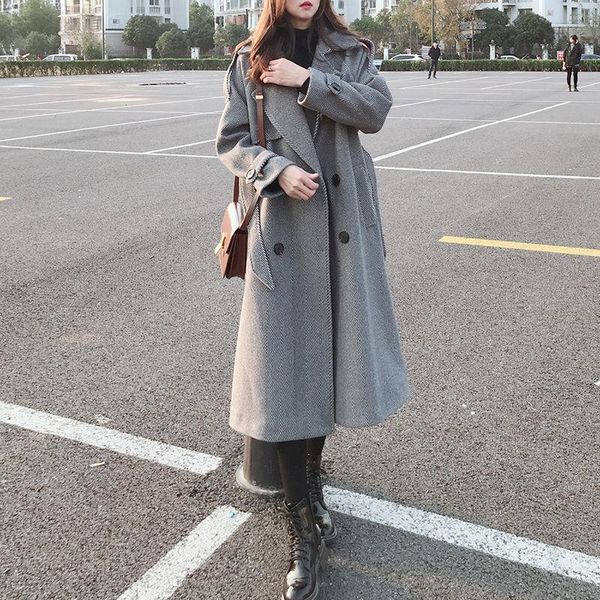 women's wool & blends autumn / winter 2021 woolen coat middle length over knee thickened windbreaker, Black
women's wool & blends autumn / winter 2021 woolen coat middle length over knee thickened windbreaker, Black