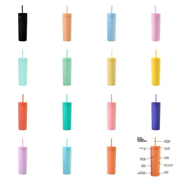 16oz 6 colors acrylic skinny tumbler with lid straws plastic double wall milk coffee cups matte candy slim cup for travel
16oz 6 colors acrylic skinny tumbler with lid straws plastic double wall milk coffee cups matte candy slim cup for travel