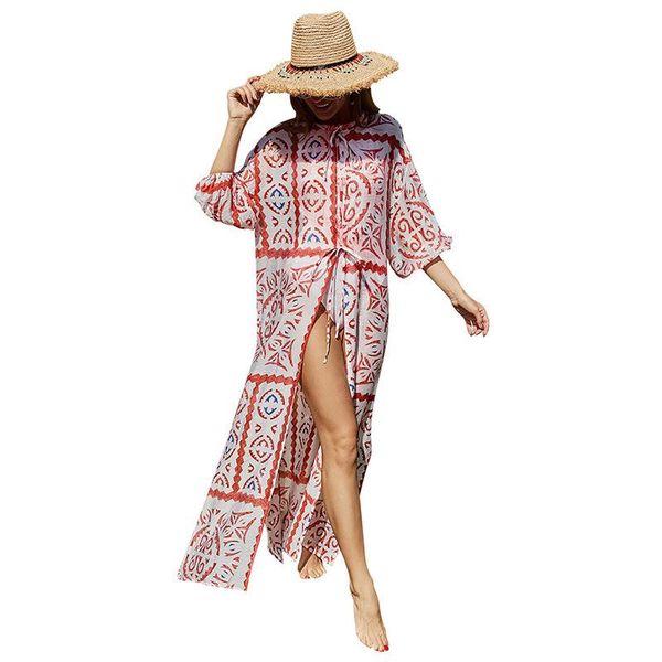 women's swimwear beautana beach swimsuit cover up 2021 geometric print long sleeve belt loose dress summer holiday wear pareo, White;black
women's swimwear beautana beach swimsuit cover up 2021 geometric print long sleeve belt loose dress summer holiday wear pareo, White;black