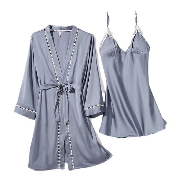 women rayon silk sleepwear kimono bathrobe robe set lace trim home clothes nightwear, Black;red
women rayon silk sleepwear kimono bathrobe robe set lace trim home clothes nightwear, Black;red