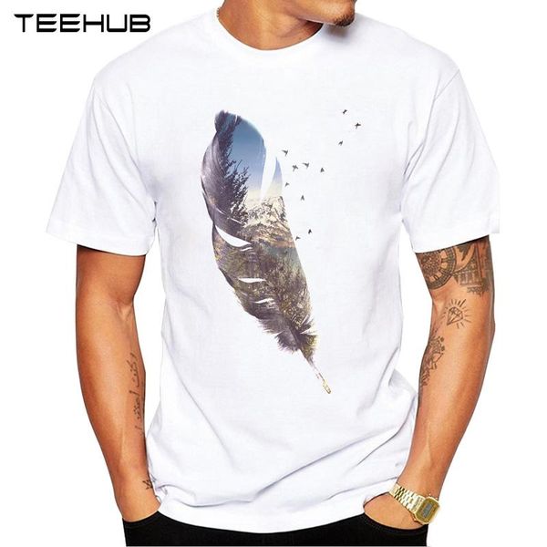 men's fashion nature feather design short sleeve t-shirt cool hipster tee shirts t-shirts, White;black
