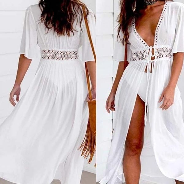 bikini cover up beach long maxi dress women tunic pareo white v neck robe swimwear bathing suit beachwear women's, White;black
bikini cover up beach long maxi dress women tunic pareo white v neck robe swimwear bathing suit beachwear women's, White;black