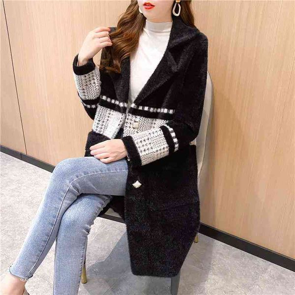 women's wool & blends autumn and winter plaid imitation mink velvet mid-length coat, fashion all-match thickening ladies jacket q57h, Black
women's wool & blends autumn and winter plaid imitation mink velvet mid-length coat, fashion all-match thickening ladies jacket q57h, Black
