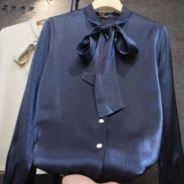 women's t-shirt 2021 spring temperament ol bow shirt long sleeve satin bright silk smooth imitation top, White
women's t-shirt 2021 spring temperament ol bow shirt long sleeve satin bright silk smooth imitation top, White