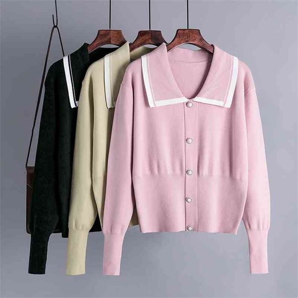 autumn winter knit cardigans womens lapel vintage sweater pearl button loose women's long sleeve doll collar 210420, White;black
autumn winter knit cardigans womens lapel vintage sweater pearl button loose women's long sleeve doll collar 210420, White;black