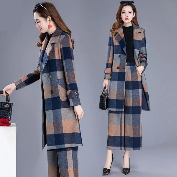 women's wool & blends 2021 autumn and winter style casual elegant temperament woolen plaid coat wide leg pants fashionable two-piece fe, Black
women's wool & blends 2021 autumn and winter style casual elegant temperament woolen plaid coat wide leg pants fashionable two-piece fe, Black