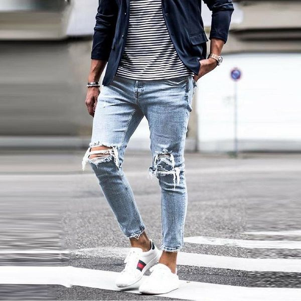 men's jeans men trouser skinny biker washed ripped slim fit denim hole ruined large size all match fashion pants, Blue
men's jeans men trouser skinny biker washed ripped slim fit denim hole ruined large size all match fashion pants, Blue