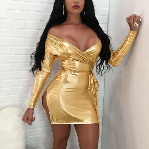 casual dresses 4 colors women shiny dress off shoulder deep v-neck string belted mini night party side split clubwear, Black;gray
casual dresses 4 colors women shiny dress off shoulder deep v-neck string belted mini night party side split clubwear, Black;gray