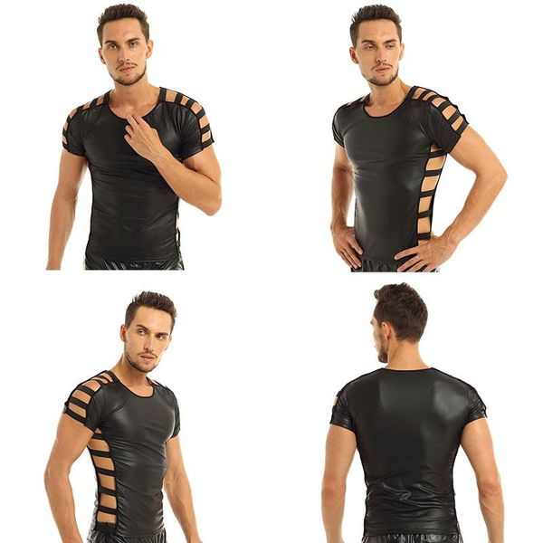 men's t-shirts tight-fitting pullover patent leather t-shirt faux pu nightclub clothing hollow elastic band dance, White;black
men's t-shirts tight-fitting pullover patent leather t-shirt faux pu nightclub clothing hollow elastic band dance, White;black