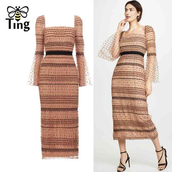 spring sp dot mesh midi long dress vintage flare sleeve party es women casual straight vestidos brand 210513, Black;gray
spring sp dot mesh midi long dress vintage flare sleeve party es women casual straight vestidos brand 210513, Black;gray