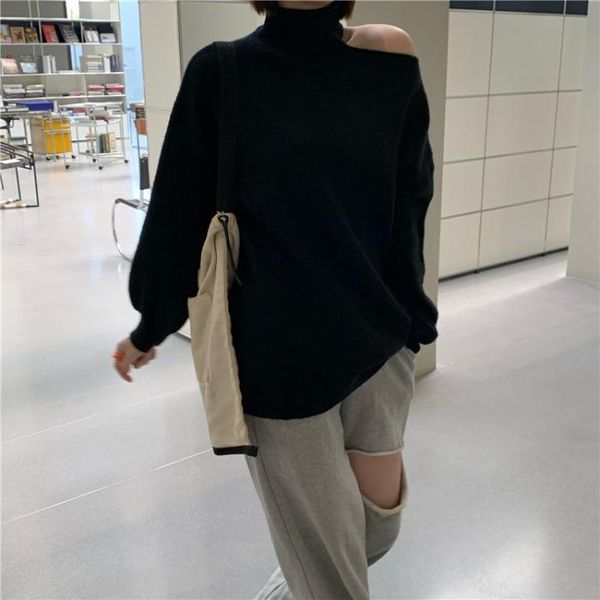 offshoulder korea pullovers sweater plus size female loose jumpers women's sweaters, White;black
offshoulder korea pullovers sweater plus size female loose jumpers women's sweaters, White;black