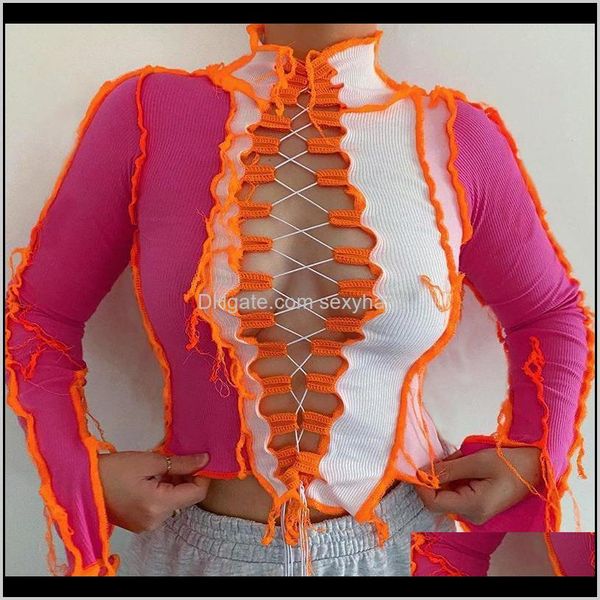 & shirts womens clothing apparel drop delivery 2021 women lace up hollow out see through fashion turtleneck long sleeve stitching color b, White
& shirts womens clothing apparel drop delivery 2021 women lace up hollow out see through fashion turtleneck long sleeve stitching color b, White