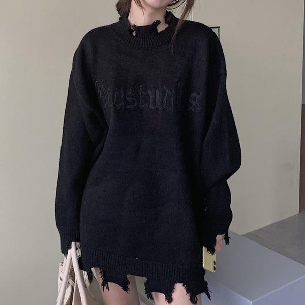 sweater women's autumn and winter loose pullover ripped tassel knitted turtleneck sweaters, White;black
sweater women's autumn and winter loose pullover ripped tassel knitted turtleneck sweaters, White;black