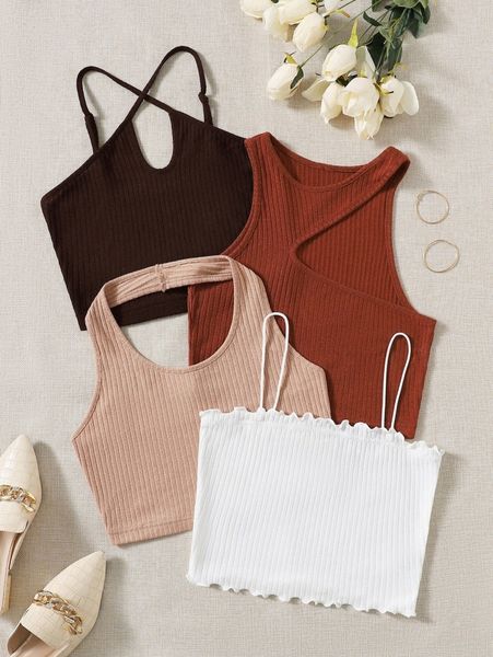 4pcs solid ribbed knit o8y0#, White
4pcs solid ribbed knit o8y0#, White