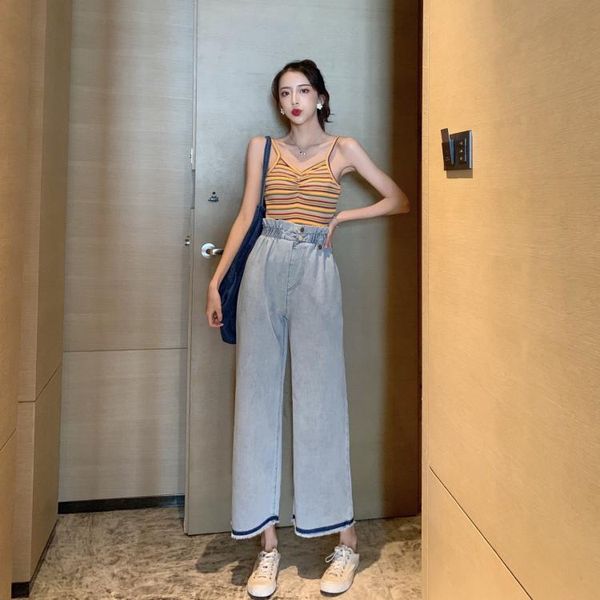 high waisted jeans loose summer style vintage pleated button woman quality calf-length pants women's clothing, Blue
high waisted jeans loose summer style vintage pleated button woman quality calf-length pants women's clothing, Blue