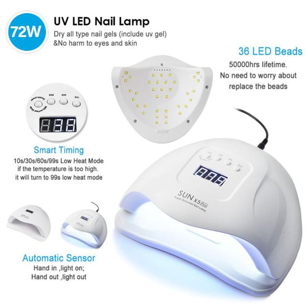 nail dryers 72/36/6w uv led lamp manicure dryer for all gels polish sun light infrared sensing 30/60/99s timer lcd display sunx5
nail dryers 72/36/6w uv led lamp manicure dryer for all gels polish sun light infrared sensing 30/60/99s timer lcd display sunx5