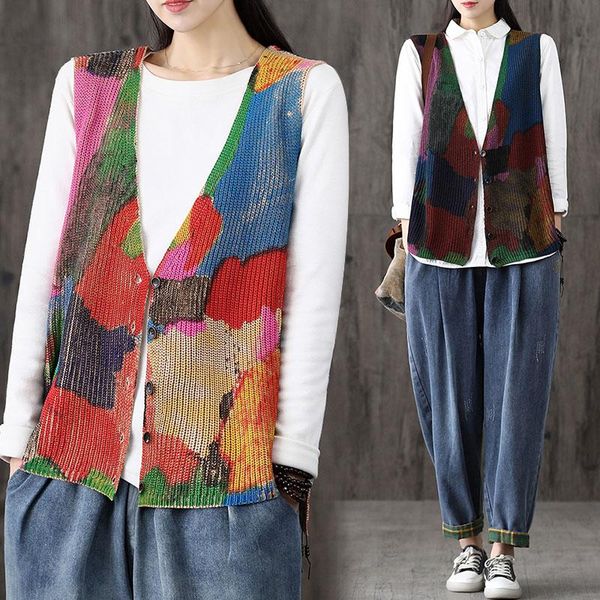 women's vests contrasting color printing sleeveless vest single-breasted v-neck cardigan 2021 spring fall loose fashion knitted s1021, Black;white
women's vests contrasting color printing sleeveless vest single-breasted v-neck cardigan 2021 spring fall loose fashion knitted s1021, Black;white