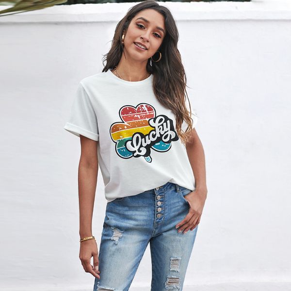 summer t shirt shiying luy short sleeve women's letter clover print round ne top, White
summer t shirt shiying luy short sleeve women's letter clover print round ne top, White