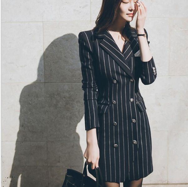 office lady slim striped blazer women dress medium-long elegant work suits long sleeve female feminino jacket coat women's & blazers, White;black
office lady slim striped blazer women dress medium-long elegant work suits long sleeve female feminino jacket coat women's & blazers, White;black