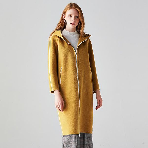 double faced wool overcoat women's sports style in autumn and winter & blends, Black
double faced wool overcoat women's sports style in autumn and winter & blends, Black
