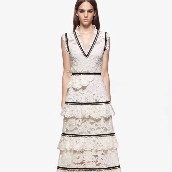 black and white women dresses cascading ruffles lace runway dress ladies fashion v-neck sleeveless long tank party, Black;gray
black and white women dresses cascading ruffles lace runway dress ladies fashion v-neck sleeveless long tank party, Black;gray