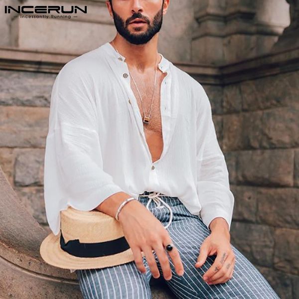 men's casual shirts incerun 2021 men shirt stand collar solid color 3/4 sleeve streetwear see through thin breathable camisa masculina, White;black
men's casual shirts incerun 2021 men shirt stand collar solid color 3/4 sleeve streetwear see through thin breathable camisa masculina, White;black