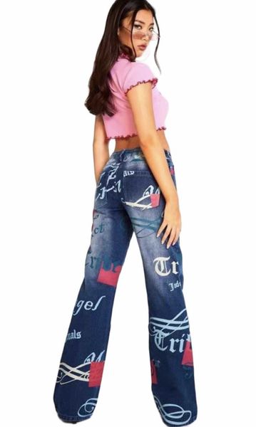women's jeans american high street net red retro letters print straight leg pants, Blue
women's jeans american high street net red retro letters print straight leg pants, Blue